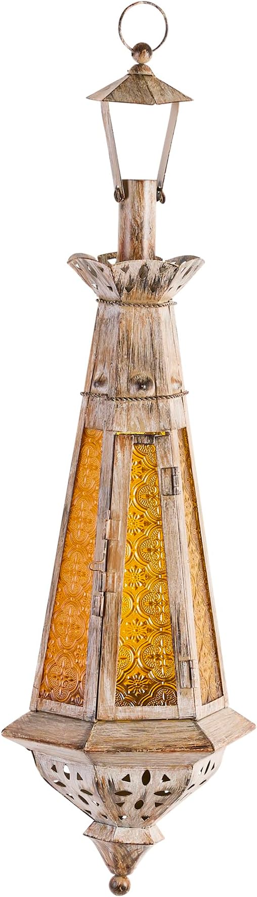 Zings & Thingz Beautiful Hanging Serenity Candle Lantern Lamp, Decorative Light Home Decor, 23" Tall, Amber Teardrop