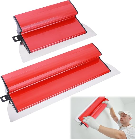 Plasterboard Spatula Set, Professional Plasterboard Spatula 40 cm/25 cm Set of Trowel Wall Straightening Walls Plastering Spatula Stainless Steel for Drywall, Walls and Ceilings (A)