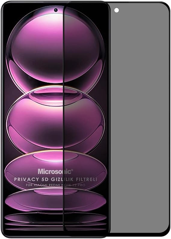 Microsonic Xiaomi Redmi Note 12 Pro Privacy 5D Gizlilik Filtreli Cam Ekran Koruyucu Siyah [Redmi Note 12 Pro ile Uyumlu Ekran Koruyucu]