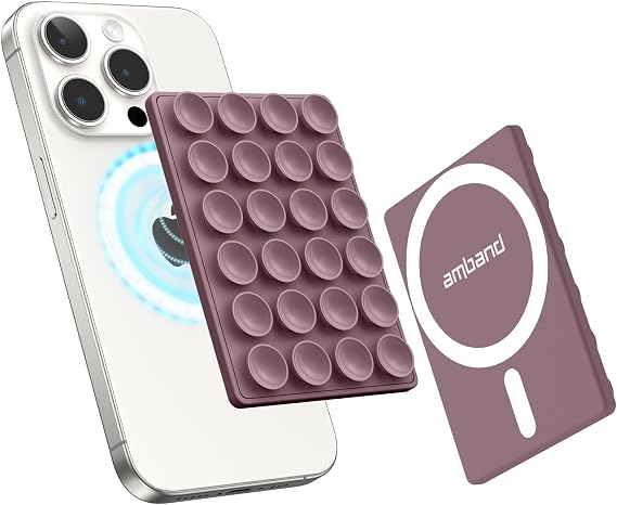 amBand Magnetic Suction Phone Mount for MagSafe Case, Silicone Cup Sticky Grip Holder for iPhone, Removable Hands-Free Selfie/Video for TikTok Influencers, Women Gift, Smoke Violet