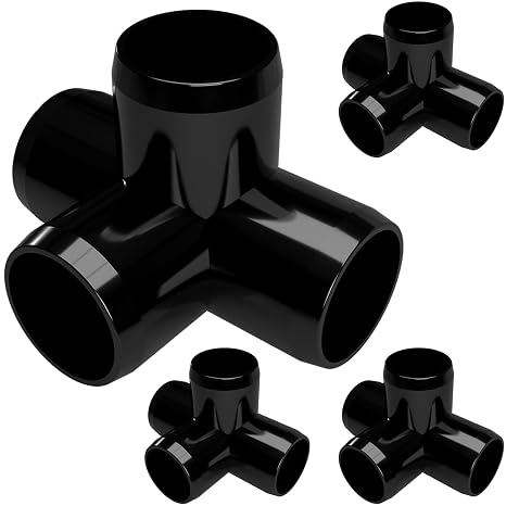 FORMUFIT 1 4-Way Tee Furniture Grade PVC Fitting in Black, Made in USA, UV-Resistant, Impact-Proof, 1.315 Actual Socket Diameter (Pack of 4) - F0014WT-BK-4