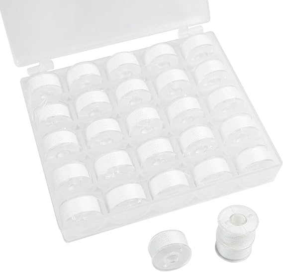 25 Pcs White Prewound Bobbins with Thread for Sewing Machines