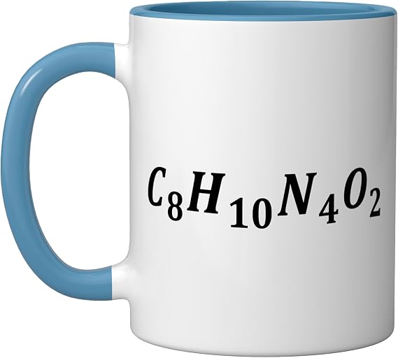 Caffeine molecule, caffeine chemical formula, coffee Ceramic Mug, Blue/White, 11oz