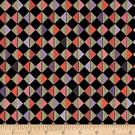 Quilting Treasures QT Quilt Fabrics Bellisima Diamond Geo Metallic Black, Gold/Red/Black