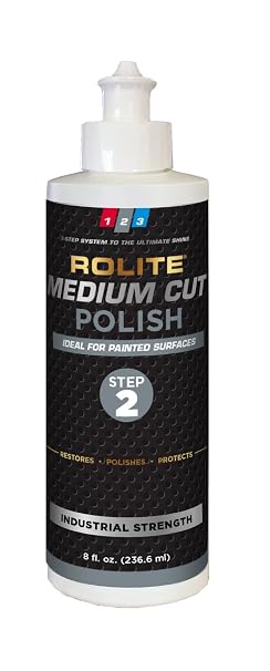 Rolite Medium Cut Polish, 8 fl. oz., Removes Compound Scratch & Swirl Marks for Automotive Clear-Coat Paints, Low Sling, Easy Clean-up, Ideal for Paint Correction, Car Detailing & Restoration
