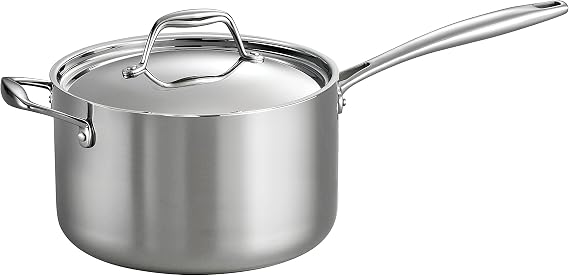 Tramontina 80116/024DS Gourmet 18/10 Stainless Steel Induction-Ready Tri-Ply Clad Covered Sauce Pan with Helper Handle, 4-Quart, Stainless by Tramontina