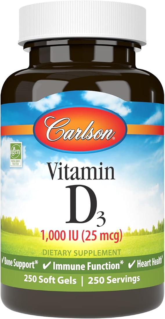 Carlson Vitamin D3, 1000 IU (25 mcg), Bone Health, 250 Softgels