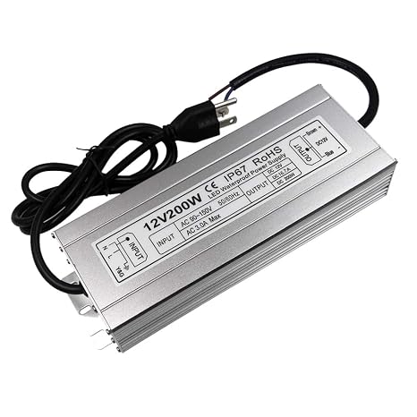 LED Power Supply 200W High-powerTransformer Waterproof IP67 12V DC Driver Adapter for Outdoor Use