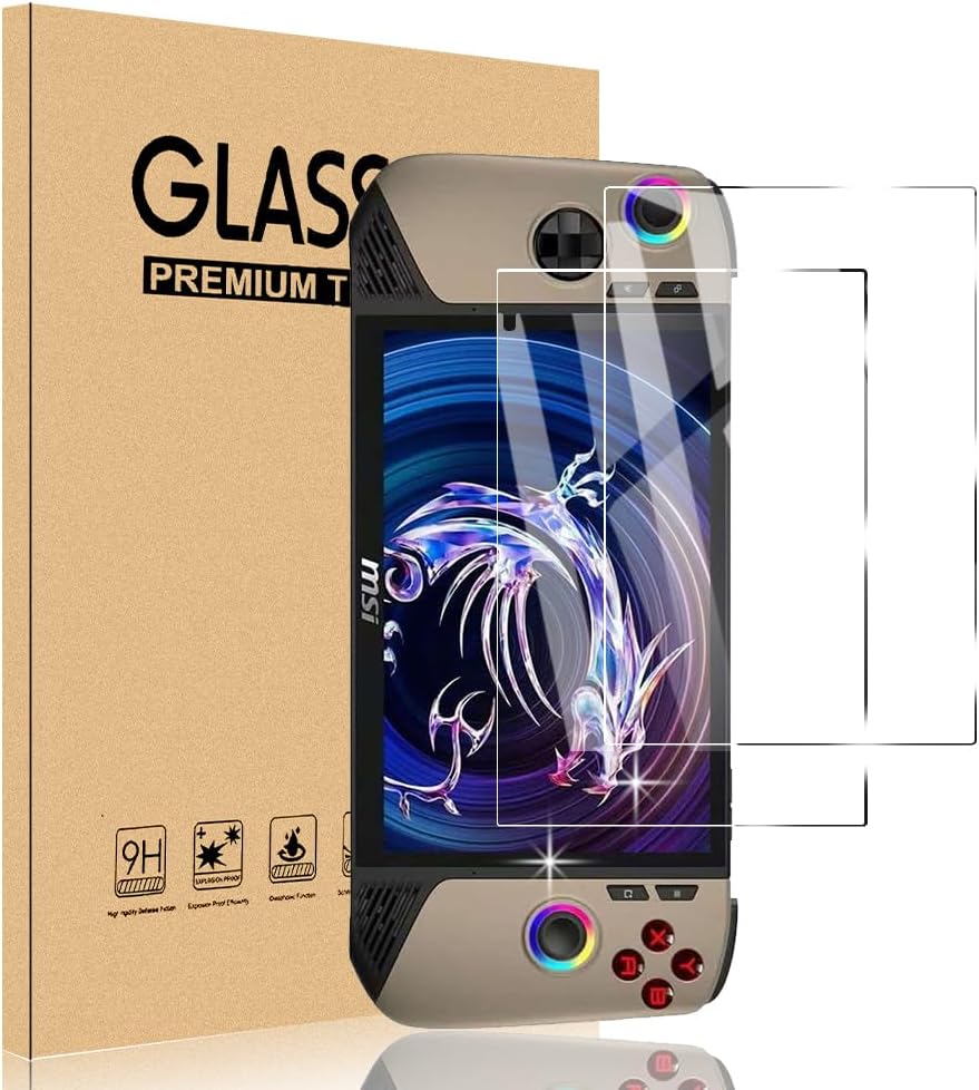 Set of 2 For MSI Claw 8 AI A2VM Compatible Protective Film YEZHU 9H Hardness LCD Protection 0.3mm Ultra Thin Asahi Glass Anti-Fingerprint Oleophobic High Transmittance 2.5D Round Edge Processing