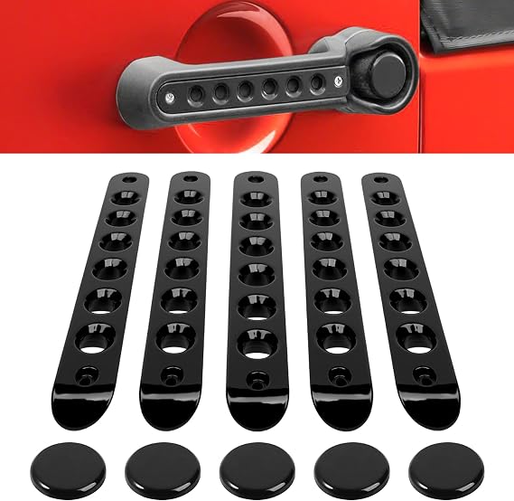 E-cowlboy Grab Handle Inserts Cover+Push Button Knobs Cover Trim for Jeep Wrangler JK JKU Sahara Rubicon Unlimited 2007-2018 Exterior Door Handle Decoration Accessories Aluminum (Black)