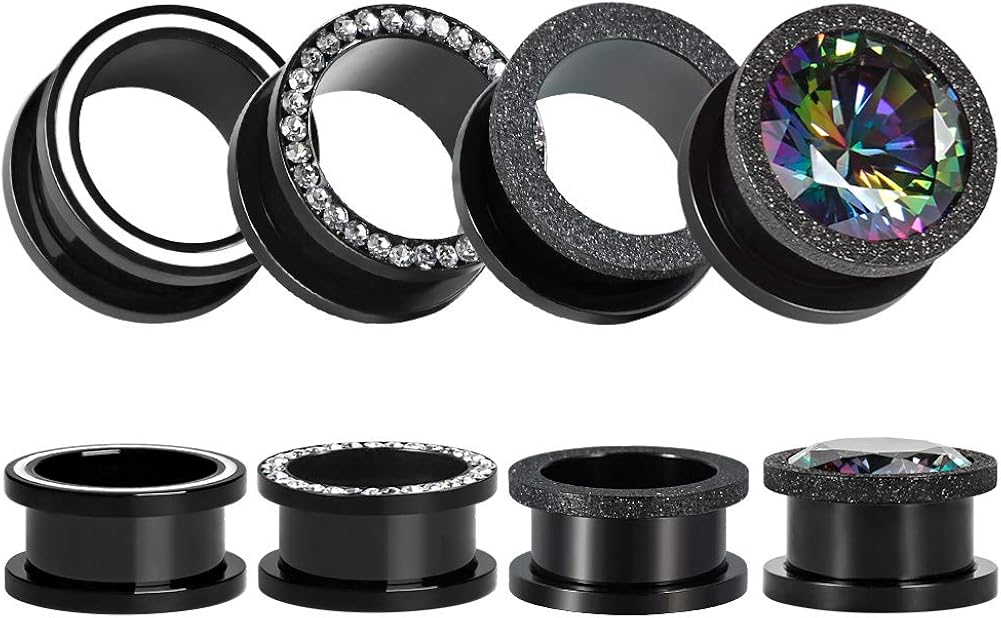TBOSEN 8 PCS Dull Polish Fashion Ear Tunnels Plugs Gauges Stainless Steel Expander Stretcher Piercings