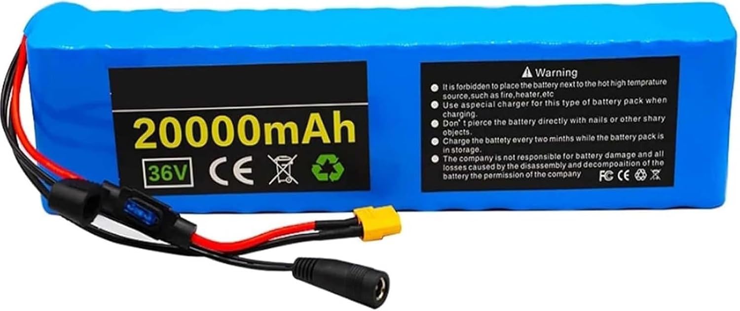 Electric Bicycle Lithium Battery 36V 20Ah 10S3p Lithium Battery Pack Built-in 30A BMS with 42V 2A Charger for 200W 350W 500W Scooter Electric Bicycles Motor XT60