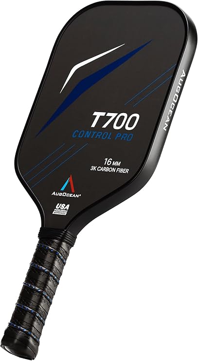 Pickleball Paddle,Pickleball Paddles-3K Raw Carbon Fiber Textured Surface with Great Grit & Spin,T700 Carbon Fiber Racket with Excellent Power,Control & Balance,USAPA Approved(Black-16mm)