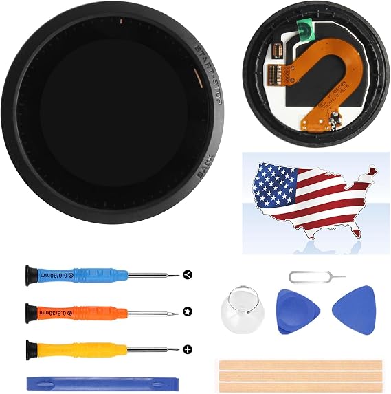 Screen Replacement for Garmin Forerunner 945 Running G-PS Smart Watch LCD Display Touch Digitizer Assembly Repair Kit with Frame and Tools (Black)