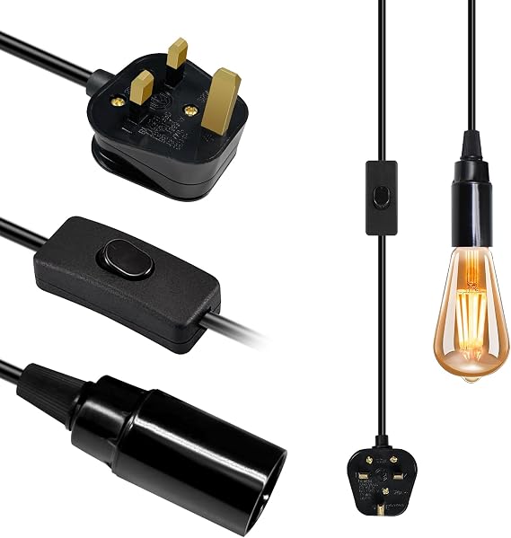 Pendant Light Fitting, E14 Lamp Holder with 4.5 M Lamp Cable With Switch and Plug, Black Ceiling Pendant Light Fitting, Plug in Ceiling Light Fixture for Home, Loft Light and Garage Lighting