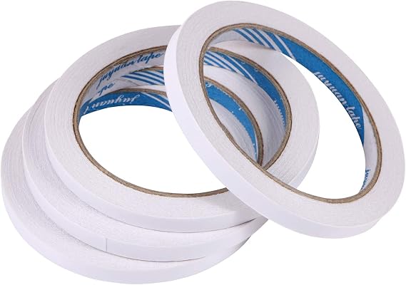 CABAX 4 Rolls Double-Sided Tape Adhesive Sticky Tapes for Scrapbooking, Photos, Invitation Cards, Paper, DIY Crafts and Office School Stationery Supplies,22 Yards Long, 0.32 inch Wide Each Roll