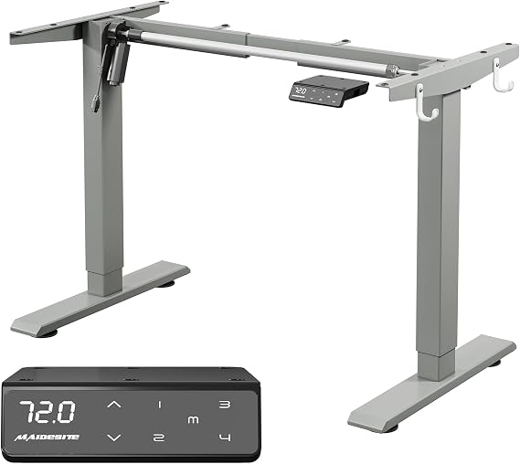 MAIDeSITe T1 Basic Electric Height Adjustable Desk with Powerful Motor, 2-Part Height-Adjustable Table Frame, 2-Part Legs, 4 Memory Controls and Child Safety