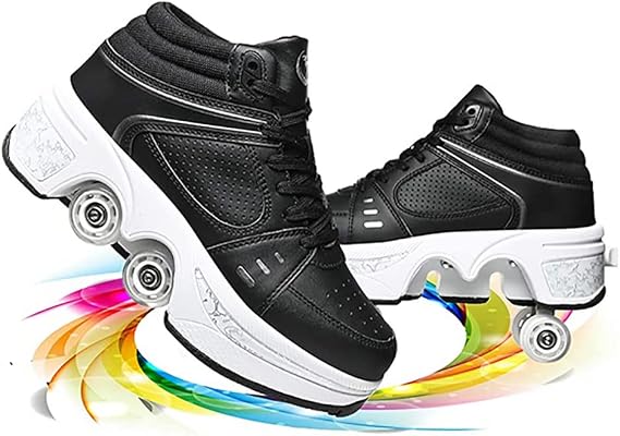 Deformation Roller Shoes Male and Female Skating Shoes Quad Roller Skates Kick Rollers Shoes Retractable Adults/Kids,Invisible Pulley Shoes Skates with Double-Row Outdoor Sneakers