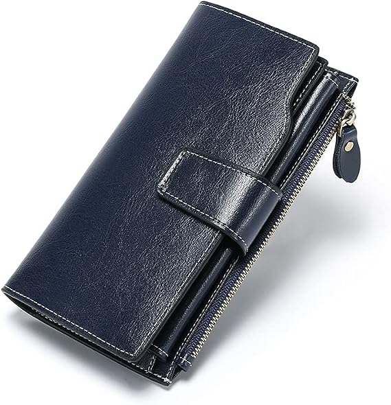 Womens Wallet small genuine leather wallets large capacity wallet 20 card Slots double Button Cash Cluth Purses with Zipper Pocket Shielding scanning Lining many color for wallet women small