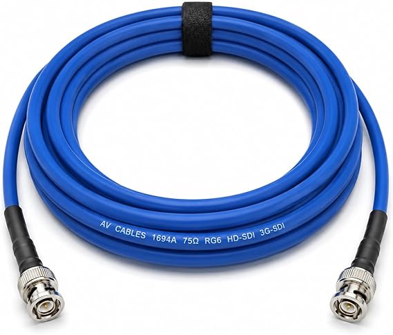 AV-Cables Belden 1694A HD-SDI BNC to BNC Cable | RG6 75 Ohm | SD, HD, 3G & 6G-SDI - Blue 15ft