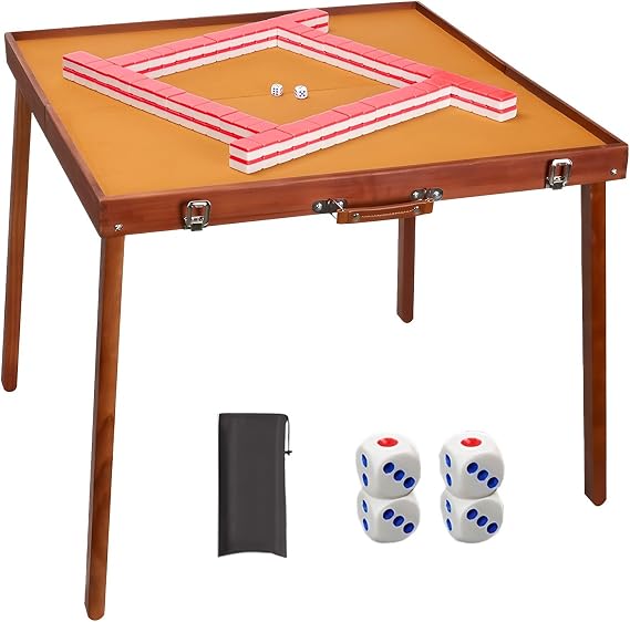 Portable Mahjong Table with Accessory Foldable Solid Wood Game Desks for Picnics Trips Gatherings Campsites