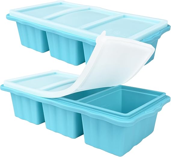 2 Pack Silicone Freezer Molds With Lids,1.5 Cup Silicone Freezer Tray for Meal Prep and Makes 6 Perfect 1.5Cup Portions Cubes for Storing 375mL/250mL/125mL Ice ube,Soup,Sauces,Leftovers and More