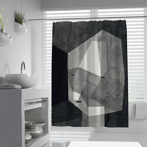 Abstract Style 54Wx72L Shower Curtains Geometric Blocks Black Gray White Tones Human Face Shower Curtain Liner Soft Hotel Quality Wrinkle