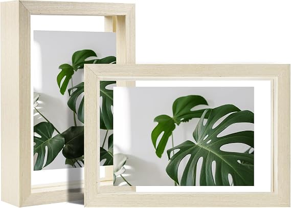 Egofine 4x6 Floating Frames Set of 2, Double Plexiglass Picture Frame, Made of Solid Wood Display Any Size Photo up to 4x6, Wall Mount or Tabletop Standing, Beige
