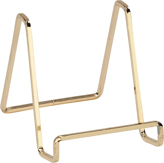 TRIPAR Square Metal Wire Stand, Brass Finish (4-Inch Depth) - Tabletop Easel Display - Handcrafted Edge Design For Sleek & Modern Look - Perfect for Books, Plates, Photos & More