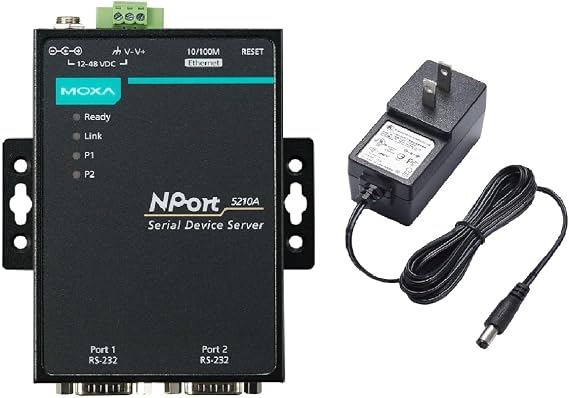 Moxa NPort 5210A with Adapter - 2-Port RS-232 Device Server, 0 to 60C Operating Temperature