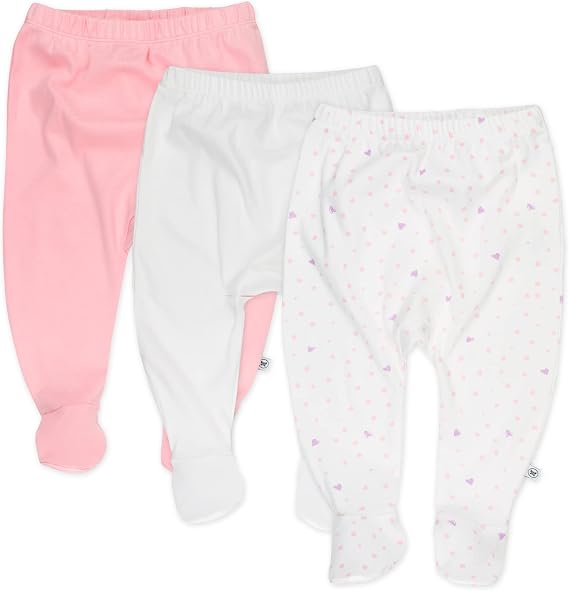 HonestBaby Baby 3-Pack Footed Pants Roomy Fit Pull on Bottoms 100% Organic Cotton for Infant Baby Boys, Girls, Unisex
