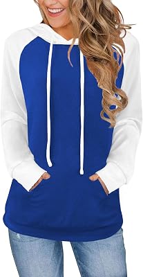 Hoodies for Women Lightweight Long Sleeve Sweatshirt Loose Fit Color Block Tunic Tops with Pockets 2025