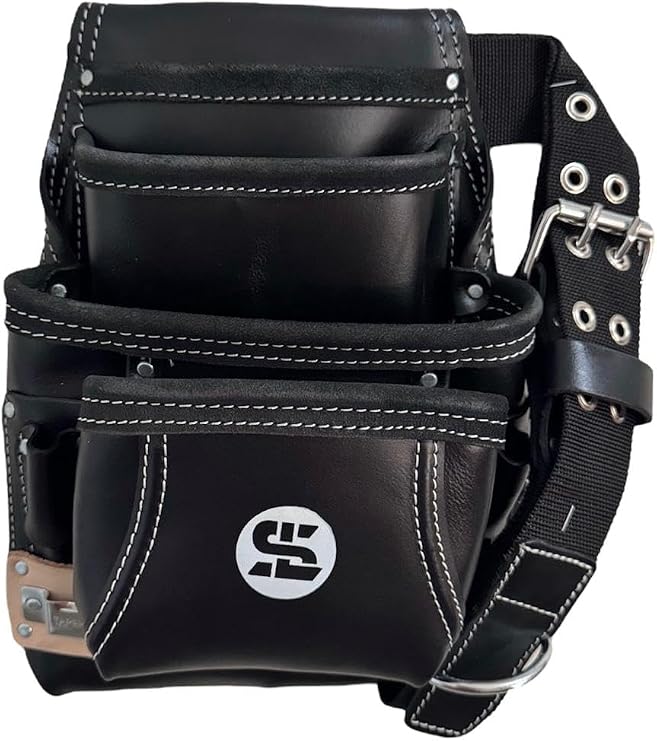Supreme Leather Grain Leather Tool Pouch Bag | Black | Carpenter, Construction, Framers, Handyman | 100% Leather (SL 5000 1T1H B BLACK)