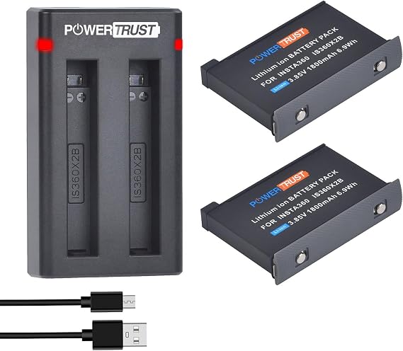 1800mAh Rechargeable Battery (2-Pack) and USB Dual Charger Compatible with Insta360 ONE X2 Camera