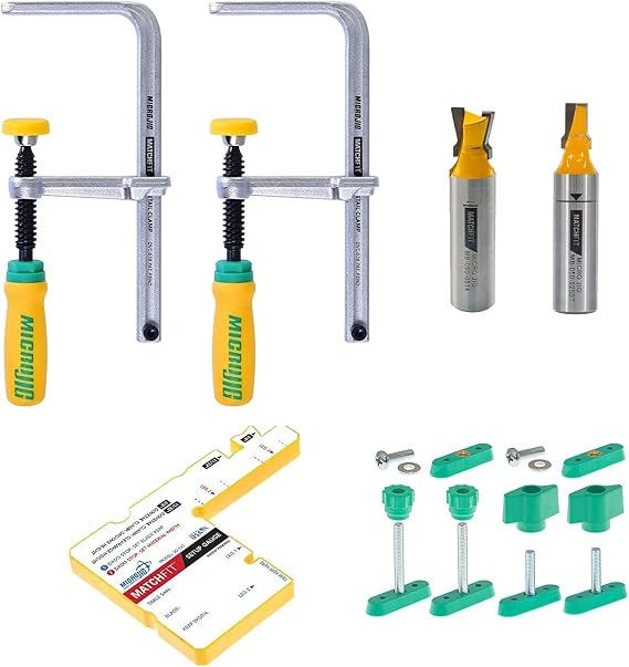 MICROJIG Matchfit DVC-1177K2+MB-050-025ST Dovetail Clamp Pro (1/2" Shank) With 1/4" Straight Relief Router Bit Upshear (1/2" Shank) Bundle