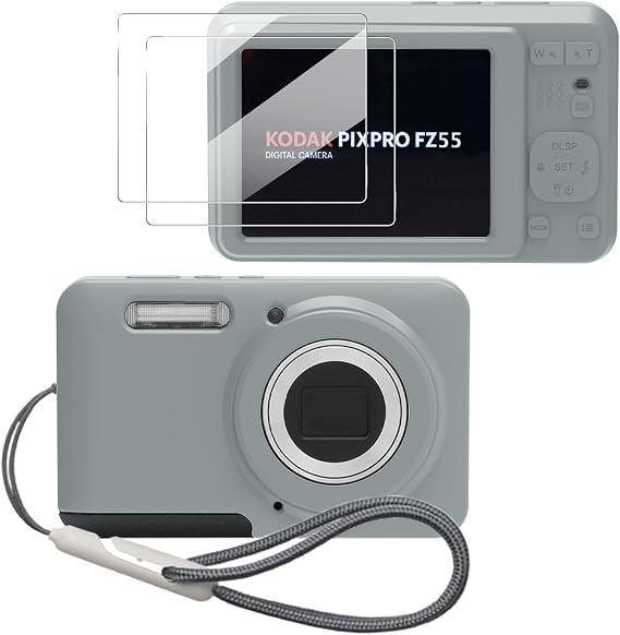 Kodak PIXPRO FZ55、FZ55アクセサリー用ケース、ソフトシリコン保護ケース、スクリーンプロテクター2枚とリストストラップ1本付き - グレー