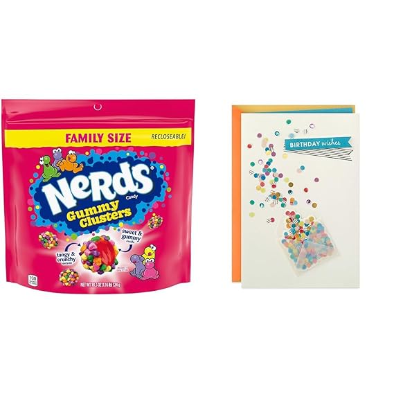 Nerds Gummy Clusters Candy & Hallmark Birthday Card with Envelope Gift Bundle