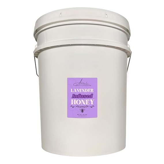 LAVENDER INFUSED HONEY - 5 GALLONS of HONEY - 60 lbs - BULK HONEY - Bucket by Arvoli Honey