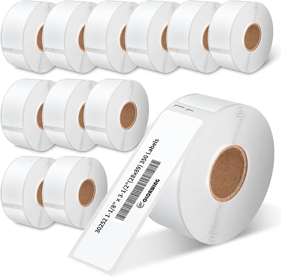 COLORWING 12 Rolls 1-1/8" x 3-1/2" Barcode Label Compatible Dymo 30252 Address Labels, 28mm x 89mm, Work with Dymo LabelWriter 450, 450 Turbo, 4XL, 400 Printers(4200 Labels)