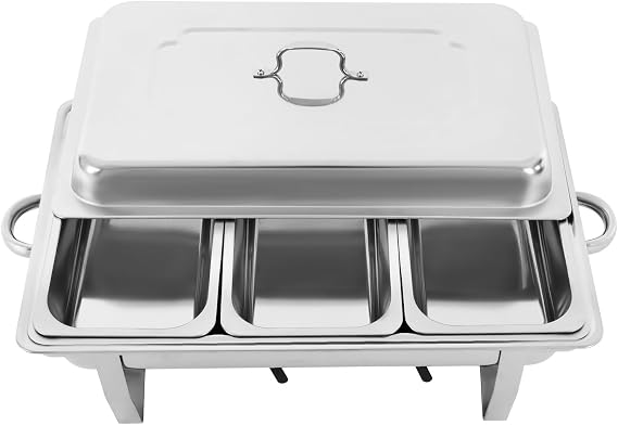 Chafing Dish Buffet Set with 3×2.5L Trays, 63.5×35.5×32cm Stainless Steel Buffet Server, Food Warmer for Restaurant Buffets Parties Weddings
