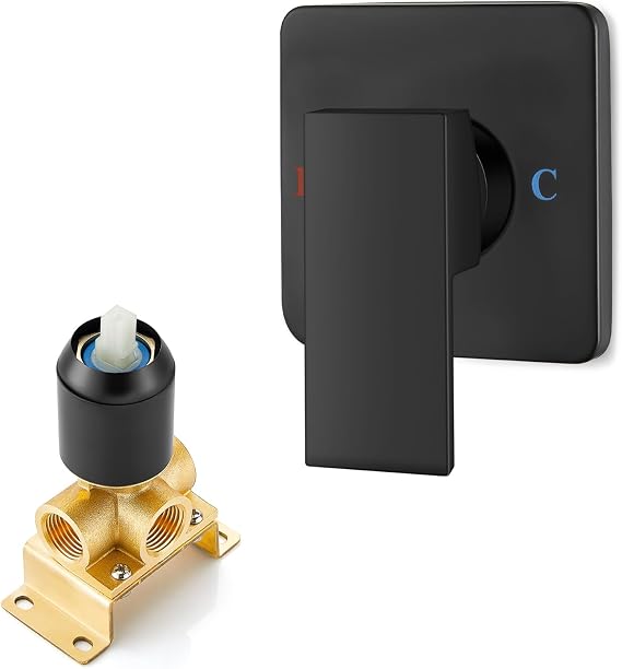 Heyalan Square Shower Valve Trim Kit with Rough-In Valve, Matte Black
