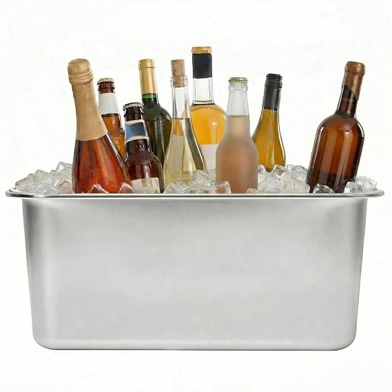 Stainless Steel Ice Bucket, 27 Quart Large Beverage Tub with Smooth Edges and Rounded Corners, 17.5 x 13.5 x 7.9 Inch, 25.8L/6.8 Gallon