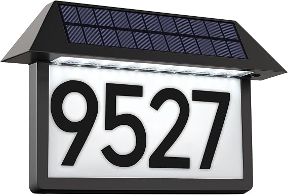 Solar Address Sign, Solar Powered Luminous House Number, Lighted Up Plaque Outdoor Waterproof for Patio Yard Home.