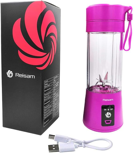 Mini Blender, Portable Electric Juicer Cup 380ML Personal Blender Smoothie Maker USB Rechargeable Fruit Juice Extractor and Mixer with 6PCS Blades for Home Office Outdoor (Purple)