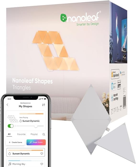 Nanoleaf Shapes Triangle Expansion Pack, 3 Additional Smart Light Panels LED RGBW - Modular Wi-Fi Colour Changing Wall Lights, Works with Alexa Google Assistant Apple Homekit, for Room Decor & Gaming