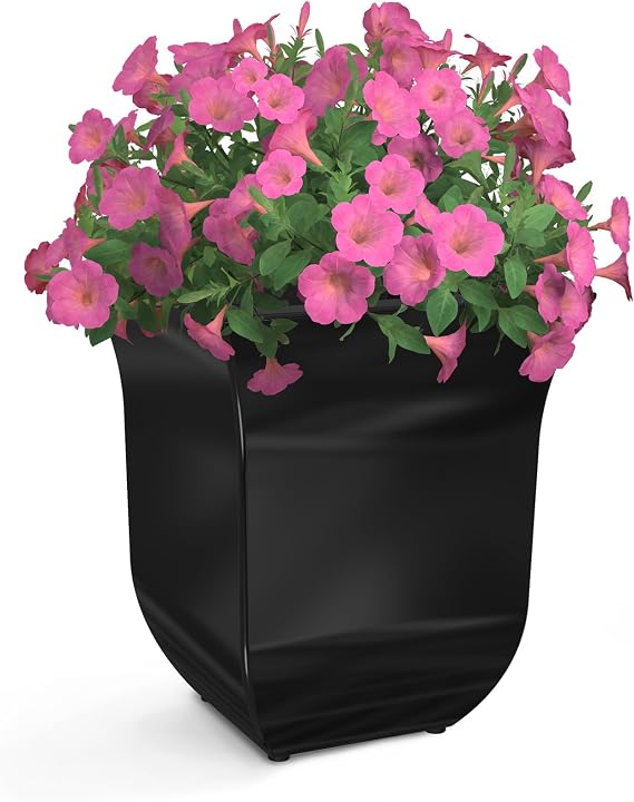 Mayne Valencia 8in Self-Watering Square Tabletop Planter, Black