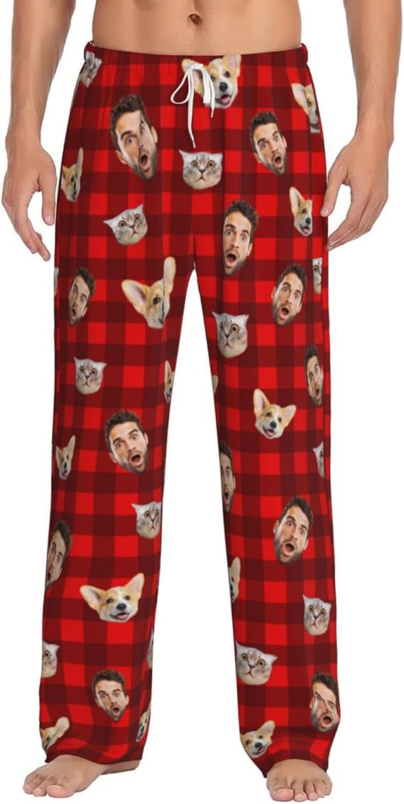 Custom Pajama Pants Personalized Plaid Funny PJ Pant Design with Face Pajamas Christmas