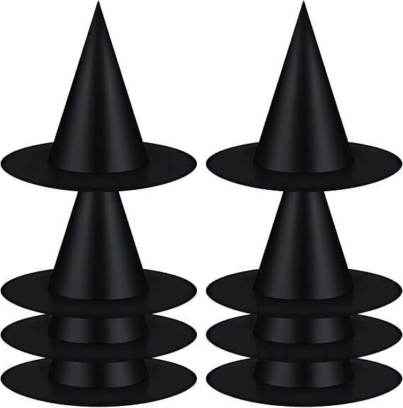 Tatuo 8 Pcs Halloween Hanging Witch Hats Decorations Witch Party Costume Accessory Black Hanging Wizard Hat Floating Porch Yard Decorations