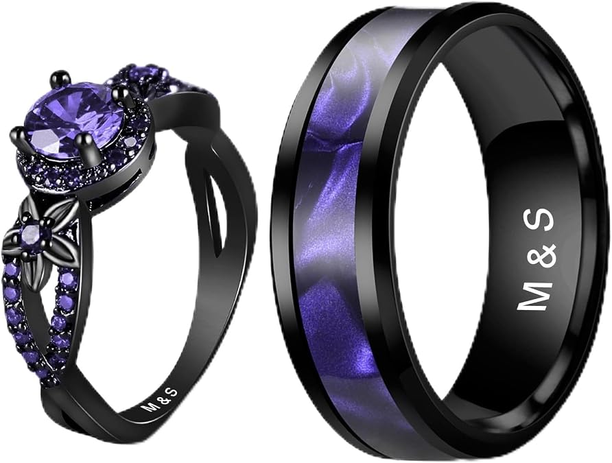 3UMeter 2Pcs Personalized Couples Rings for Him and Her Set Custom Matching Rings for Couples Promise Rings Engraved Wedding Ring Sets for Anniversary Wedding Engagement Valentines Day Gifts