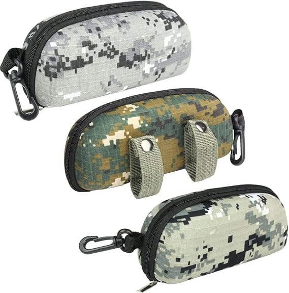 Peminkoo 3PCS Tactical Camouflage Molle Sunglasses Box EVA Zipper Goggle Box Eyeglasses Storage Case Outdoor EDC Eyewear Accessory Bag With Belt Loop, 17*7.5*6CM